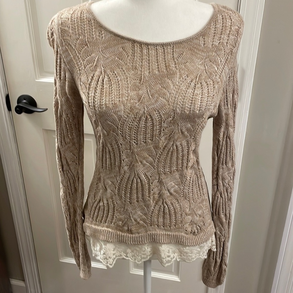 Inc Open Weave With Lace Bottom Top - image 1